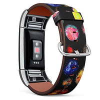 Replacement Leather Strap Printing Wristbands Compatible with Fitbit Charge 2 - Watercolor Galaxy Planets Space Pattern Dots Circles