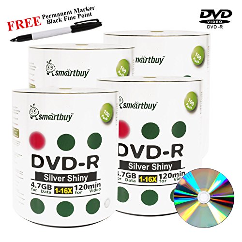 Smartbuy 400-disc 4.7GB/120min 16x DVD-R Shiny Silver Blank Media Record Disc + Black Permanent Marker