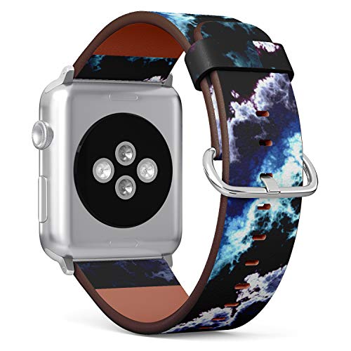 S-Type iWatch Leather Strap Printing Wristbands for Apple Watch 4/3/2/1 Sport Series (42mm) - Blue Shining Clouds Marbled Pattern