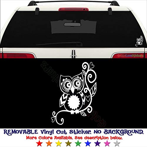 GottaLoveStickerz Owl Flower Vine Removable Vinyl Decal Sticker for Laptop Tablet Helmet Windows Wall Decor Car Truck Motorcycle - Size (05 Inch / 13 cm Tall) - Color (Matte Black)