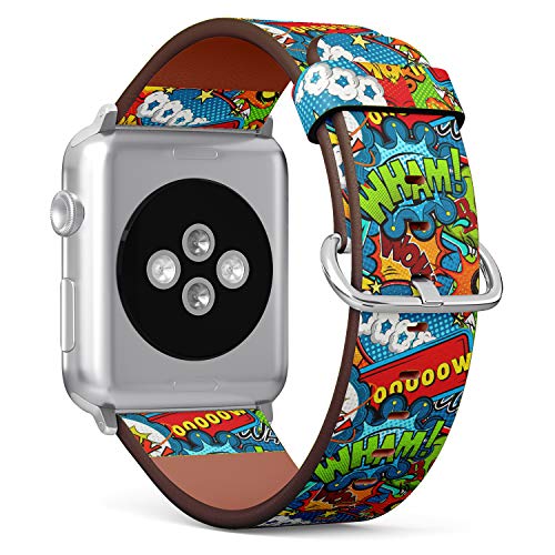 S-Type iWatch Leather Strap Printing Wristbands for Apple Watch 4/3/2/1 Sport Series (42mm) - Pop Art Comic Pattern Speech Bubbles Illustration