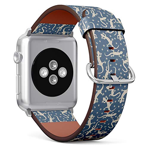 Q-Beans Watchband, Compatible with Big Apple Watch 42mm / 44mm, Replacement Leather Band Bracelet Strap Wristband Accessory // Lizards Endless Pattern