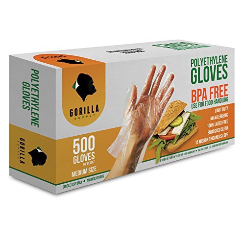 500 BPA Free Disposable Poly PE Gloves Medium, Food Grade