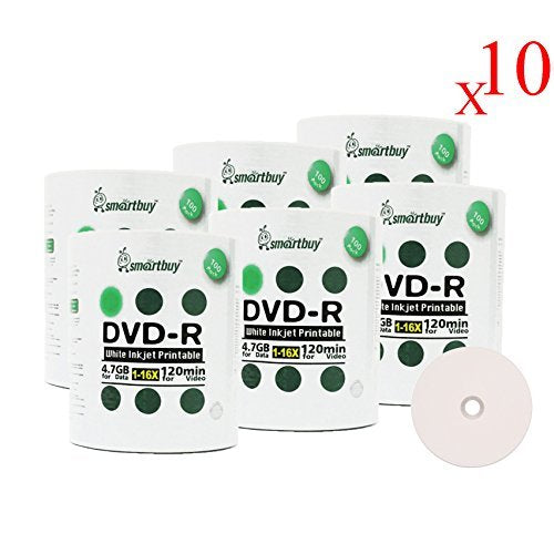 Smart Buy 6000 Pack DVD-R 4.7gb 16x White Printable Inkjet Blank Media Record Disc, 6000 Disc 6000pk
