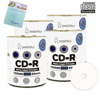 Smartbuy 400-disc 700mb/80min 52x CD-R White Inkjet Hub Printable Recordable Disc + Free Micro Fiber Cloth