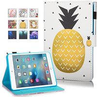iPad Mini Case, Mini 2 3 4 Mini 5 Case Cover, MonsDirect Leather Smart Kickstand Case Flip Wallet Protective Case Compatible with Apple iPad Mini 1 2 3 4 Mini 5 2019, Pineapple