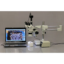 Load image into Gallery viewer, AmScope SM-4TZ-80M-5M Digital Professional Trinocular Stereo Zoom Microscope, WH10x Eyepieces, 3.5X-90X Magnification, 0.7X-4.5X Zoom Objective, 80-Bulb LED Ring Light with Rheostat, Double-Arm Boom S
