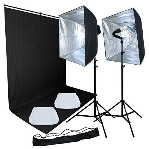 Linco Lincostore Studio Lighting Kit with Photography T-Shape Single Backdrop Stand and Non-Translucent Backdrop Muslin 1.5m Wide and 2m Long