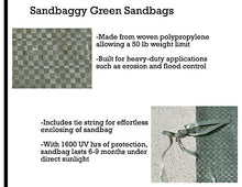 Load image into Gallery viewer, Sandbaggy 5 Green Sandbags - 14&quot; x 26&quot; Empty - Sandbags for Flooding - Sand Bag - Flood Water Barrier - Water Curb - Tent Sandbags - Store Bags
