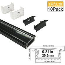 Load image into Gallery viewer, LED Aluminum Channel with Clear Cover, LightingWill 10 Pack 3.3Ft/1M U Shape Recessed mount (Section Size:0.40&quot; x 1.18&quot;) Anodized Black Channel System for &lt;20mm LED Strip Lights with Caps+Clips U03
