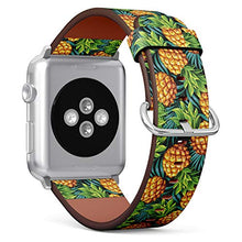 Load image into Gallery viewer, Compatible with Small Apple Watch 38mm, 40mm, 41mm (All Series) Leather Watch Wrist Band Strap Bracelet with Adapters (Pineapples Ripe Tropical Palm Branches)
