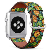 Compatible with Small Apple Watch 38mm, 40mm, 41mm (All Series) Leather Watch Wrist Band Strap Bracelet with Adapters (Pineapples Ripe Tropical Palm Branches)