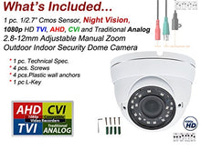 Load image into Gallery viewer, EVERTECH HD 1080p TVI AHD CVI Analog Day Night Vision Outdoor Indoor Weatherproof Wide Angle Manual Zoom CCTV Surveillance Security Camera (White Metal Casing)
