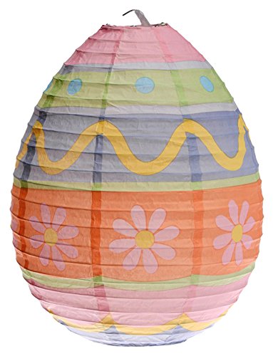 Boston International Easter Egg-Shaped Paper Lantern, Orange Multicolor