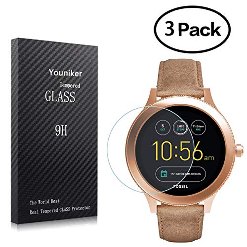 Youniker 3 Pack for Fossil Q Venture Gen 3 Screen Protector Tempered Glass for Fossil Q Venture Gen 3 Smart Watch Screen Protectors Foils Glass 9H 0.3MM,Anti-Scratch,Bubble Free