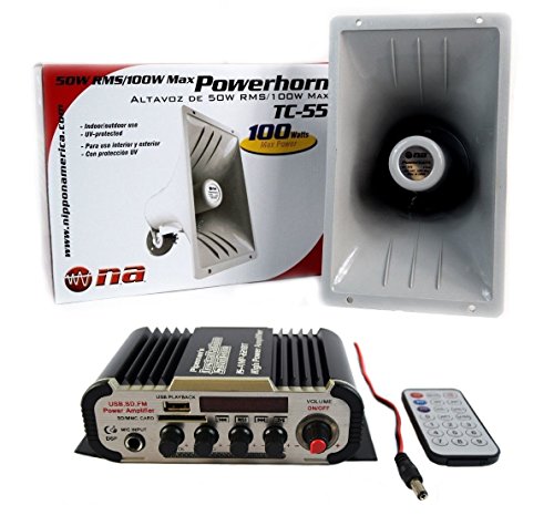 PA Power Horn Speaker 100 Watt Indoor Outdoor 80W w/ Bluetooth Audio Amplifier