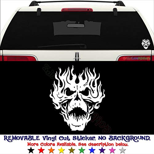 GottaLoveStickerz Death Skull Flame Removable Vinyl Decal Sticker for Laptop Tablet Helmet Windows Wall Decor Car Truck Motorcycle - Size (07 Inch / 18 cm Tall) - Color (Matte White)