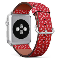 Compatible with Big Apple Watch 42mm, 44mm, 45mm (All Series) Leather Watch Wrist Band Strap Bracelet with Adapters (Red Bandana Traditional)
