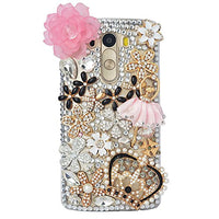 STENES Huawei Honor 6X Case - Stylish - 100+ Bling Crystal - 3D Handmade Dance Girl Crown Rose Flowers Floral Design Protective Case for Huawei Honor 6X - Pink