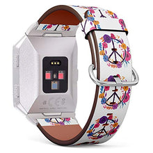 Load image into Gallery viewer, (Hippie Floral Peace Sign Symbol) Patterned Leather Wristband Strap for Fitbit Ionic,The Replacement of Fitbit Ionic smartwatch Bands
