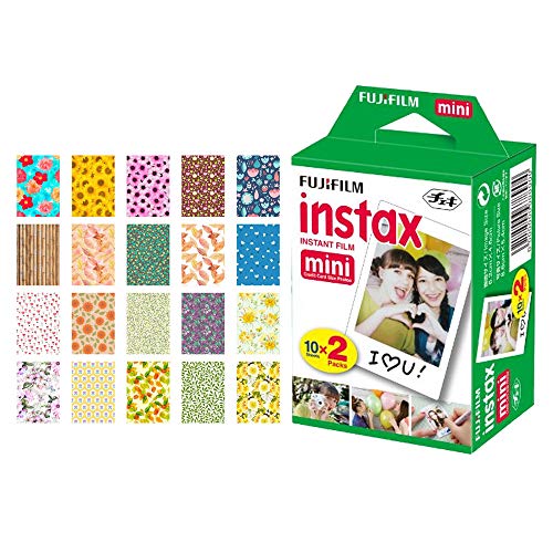 Fujifilm instax Mini Instant Film (20 Exposures) + 20 Sticker Frames for Fuji Instax Prints (Nature)