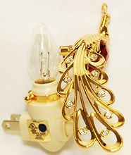 Load image into Gallery viewer, Peacock in 24K Gold Plated Night Light. with Red Color Swarovski Austrian Crystal
