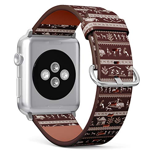 S-Type iWatch Leather Strap Printing Wristbands for Apple Watch 4/3/2/1 Sport Series (38mm) - Hand Drawn Traditional The Ancient Tribal Art