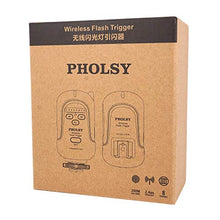 Load image into Gallery viewer, PHOLSY Wireless Flash Trigger Transmitter and Receiver (Range of 650&#39;/ 200m) Wireless Remote Speedlite Trigger with 3.5mm PC Receiver for Flash Units with Universal Hot Shoe
