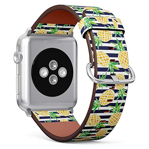 Compatible with Big Apple Watch 42mm, 44mm, 45mm (All Series) Leather Watch Wrist Band Strap Bracelet with Adapters (Cute Cartoon Pineapple)