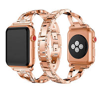Vlokomz Metal Cuff Bangle Rhinestone Diamond Wristband X-Link Strap for Apple Watch Band 42mm 44mm 45mm 49mm Women Ultra Series 8 7 6 5 4 Se Rose gold