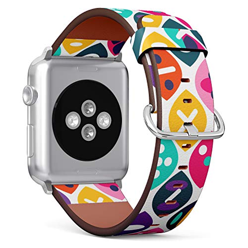 S-Type iWatch Leather Strap Printing Wristbands for Apple Watch 4/3/2/1 Sport Series (38mm) - Colorful Summer Geometric Seamless Pattern