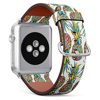 Compatible with Small Apple Watch 38mm, 40mm, 41mm (All Series) Leather Watch Wrist Band Strap Bracelet with Adapters (Pineapples)