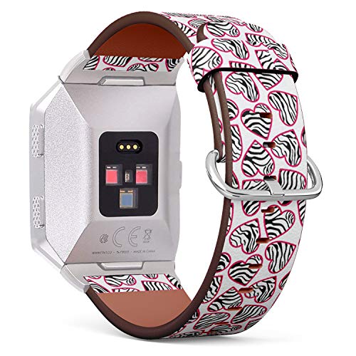 Q-Beans Band, Compatible Fitbit Ionic - Replacement Leather Band Bracelet Strap Wristband Accessory // Zebra Print Hearts Pattern