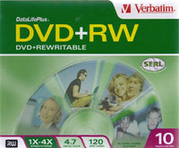 VER94839 - Verbatim DVD+RW 4.7GB 4X with Branded Surface - 10pk Jewel Case