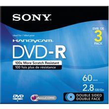 Load image into Gallery viewer, Sony 3DMR60DSR1HC 3-Pack 8cm DVD-R Double Sided with Hangtab
