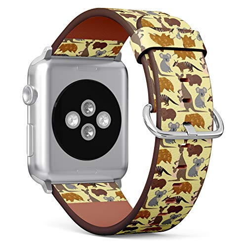 S-Type iWatch Leather Strap Printing Wristbands for Apple Watch 4/3/2/1 Sport Series (38mm) - Australia Wild Animals Koala Kangaroo Cartoon Popular Nature Pattern