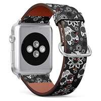 Compatible with Big Apple Watch 42mm, 44mm, 45mm (All Series) Leather Watch Wrist Band Strap Bracelet with Adapters (Sugar Skull)