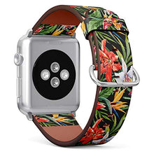 Load image into Gallery viewer, S-Type iWatch Leather Strap Printing Wristbands for Apple Watch 4/3/2/1 Sport Series (42mm) - Tropical Watercolor Pattern with Flowers Lilies, Strelitzia, Orchid, Palm Leaves, Exotic Pattern
