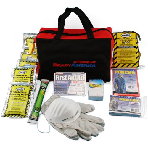 Ready America 72 Hour Emergency Kit 1-Person 3-Day Tote Bag, First Aid Kit, Hurricane, Bug Out Bag, 5-Year Food, 5-Year Water, Portable Preparedness for Camping Car Earthquake Travel Hiking Hunting