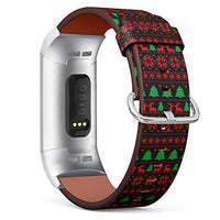 Replacement Leather Strap Printing Wristbands Compatible with Fitbit Charge 3 / Charge 3 SE - Christmas Deer and Tree Pattern