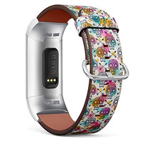 Replacement Leather Strap Printing Wristbands Compatible with Fitbit Charge 3 / Charge 3 SE - Vintage Sugar Skull and Arrows Pattern