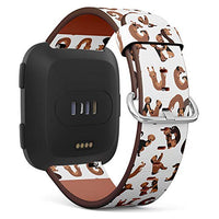 Replacement Leather Strap Printing Wristbands Compatible with Fitbit Versa - Flat Pattern - Dachshund Dog Letters Alphabet