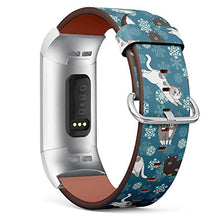 Load image into Gallery viewer, Replacement Leather Strap Printing Wristbands Compatible with Fitbit Charge 3 / Charge 3 SE - Winter Snow Lovely Cat Pattern
