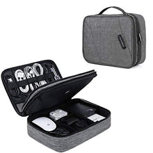 Load image into Gallery viewer, Electronic Organizer BAGSMART Travel Cable Organizer Bag Double Layer for 10.5 Inch Tablet, Hard Drives, Cables, Phone, USB, SD Card (Grey-Large)
