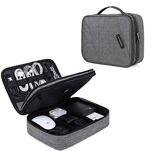 Electronic Organizer BAGSMART Travel Cable Organizer Bag Double Layer for 10.5 Inch Tablet, Hard Drives, Cables, Phone, USB, SD Card (Grey-Large)