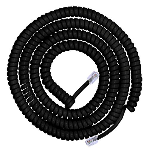 Power Gear Coiled Telephone Cord, 2 Feet Coiled, 12 Feet Uncoiled, Phone Cord works with All Corded Landline Phones, For Use in Home or Office, Black, 27639
