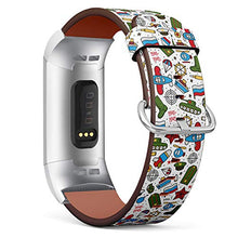 Load image into Gallery viewer, Replacement Leather Strap Printing Wristbands Compatible with Fitbit Charge 3 / Charge 3 SE - Military Icons on a White Background
