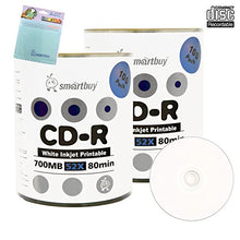 Load image into Gallery viewer, Smartbuy 200-disc 700mb/80min 52x CD-R White Inkjet Hub Printable Recordable Disc + Free Micro Fiber Cloth

