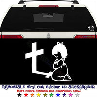 GottaLoveStickerz Girl Praying Cross Removable Vinyl Decal Sticker for Laptop Tablet Helmet Windows Wall Decor Car Truck Motorcycle - Size (20 Inch / 50 cm Wide) - Color (Matte Black)
