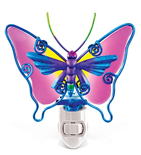 Puzzled Glass Art Night Light, Plug in Decorative Socket Lamp, Manual On & Off Portable Light for Stairway, Bedroom, Bathroom, Nursery, Home Accessory & Kitchen Decor - Butterfly